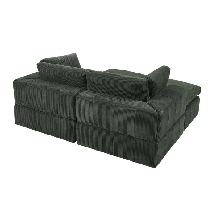 U-Shape Sectional Sofa: 4 - Piece Corduroy Sectional(Dark Green Corduroy)