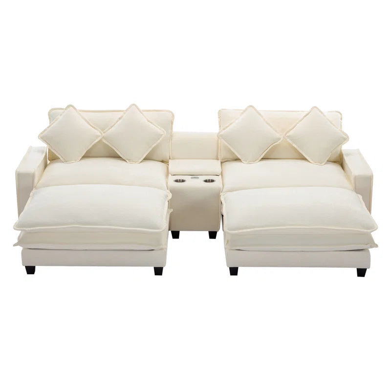 U-Shape Sectional Sofa: 4-Piece Cozy Modular Sectional Blend with Double Cushion Design(Beige Chenille/Polyester Blend)