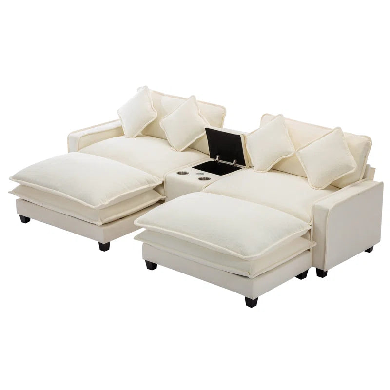U-Shape Sectional Sofa: 4-Piece Cozy Modular Sectional Blend with Double Cushion Design(Beige Chenille/Polyester Blend)