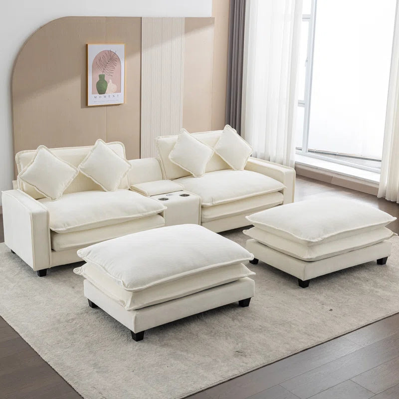 U-Shape Sectional Sofa: 4-Piece Cozy Modular Sectional Blend with Double Cushion Design(Beige Chenille/Polyester Blend)