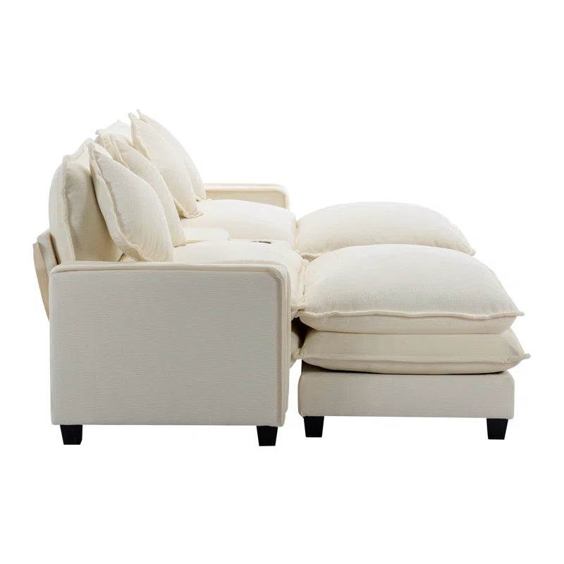 U-Shape Sectional Sofa: 4-Piece Cozy Modular Sectional Blend with Double Cushion Design(Beige Chenille/Polyester Blend)