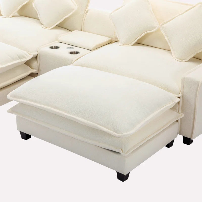 U-Shape Sectional Sofa: 4-Piece Cozy Modular Sectional Blend with Double Cushion Design(Beige Chenille)