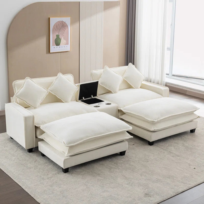 U-Shape Sectional Sofa: 4-Piece Cozy Modular Sectional Blend with Double Cushion Design(Beige Chenille)