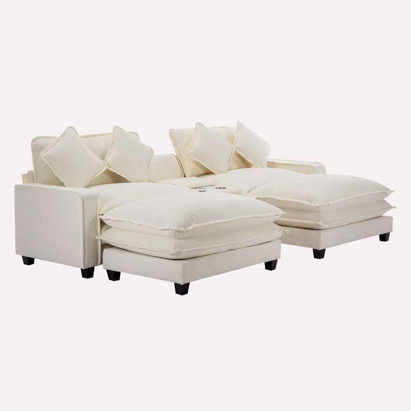 U-Shape Sectional Sofa: 4-Piece Cozy Modular Sectional Blend with Double Cushion Design(Beige Chenille)
