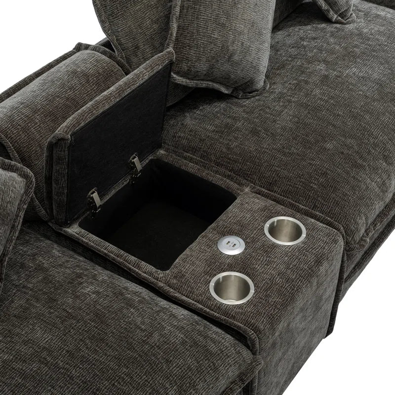U-Shape Sectional Sofa: 4-Piece Cozy Modular Sectional Blend with Double Cushion Design(Black Chenille/Polyester Blend)