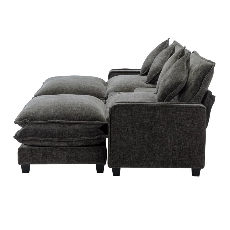 U-Shape Sectional Sofa: 4-Piece Cozy Modular Sectional Blend with Double Cushion Design(Black Chenille/Polyester Blend)