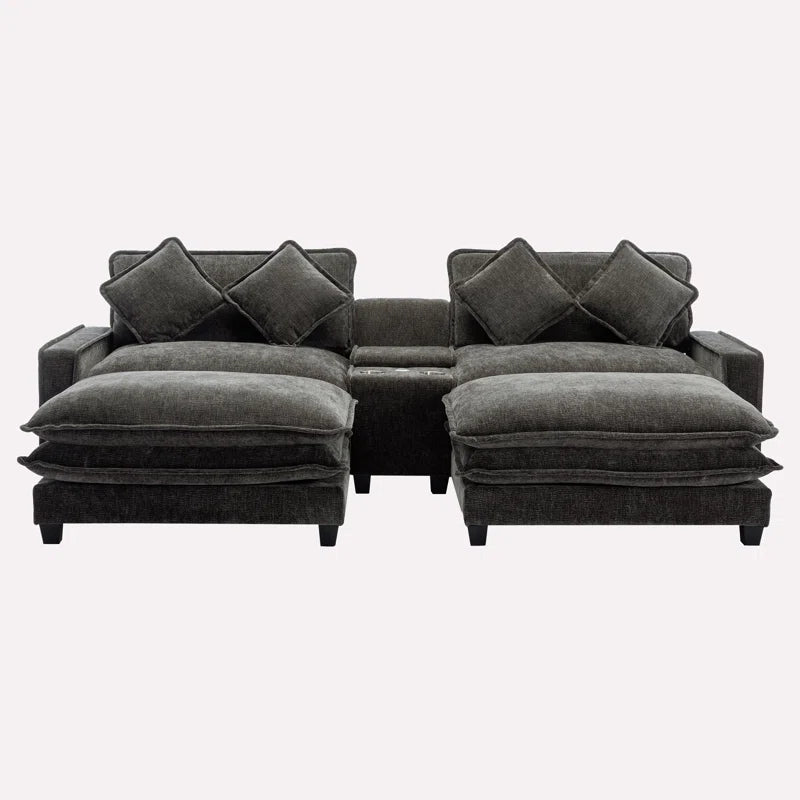 U-Shape Sectional Sofa: 4-Piece Cozy Modular Sectional Blend with Double Cushion Design(Black Chenille)
