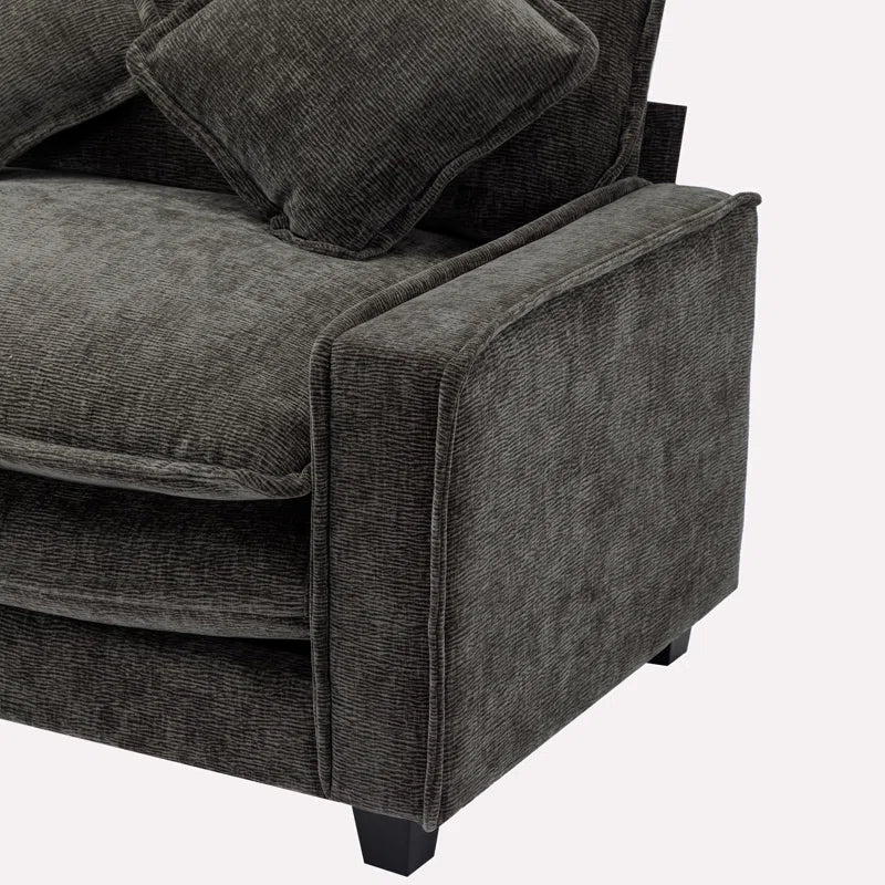 U-Shape Sectional Sofa: 4-Piece Cozy Modular Sectional Blend with Double Cushion Design(Black Chenille)