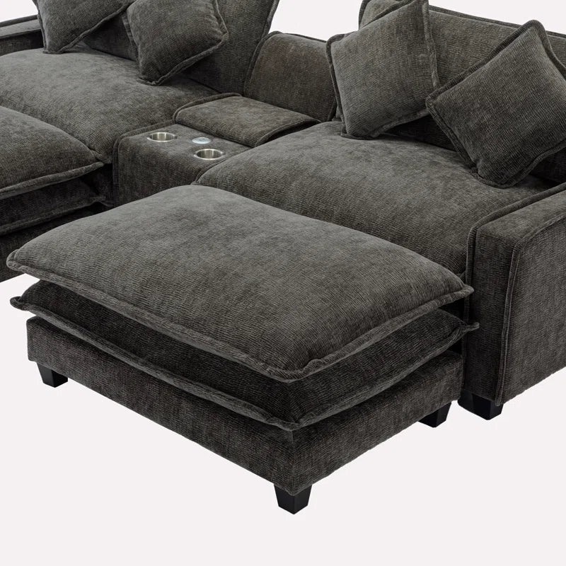 U-Shape Sectional Sofa: 4-Piece Cozy Modular Sectional Blend with Double Cushion Design(Black Chenille)