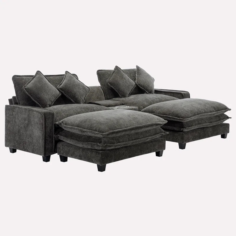 U-Shape Sectional Sofa: 4-Piece Cozy Modular Sectional Blend with Double Cushion Design(Black Chenille)