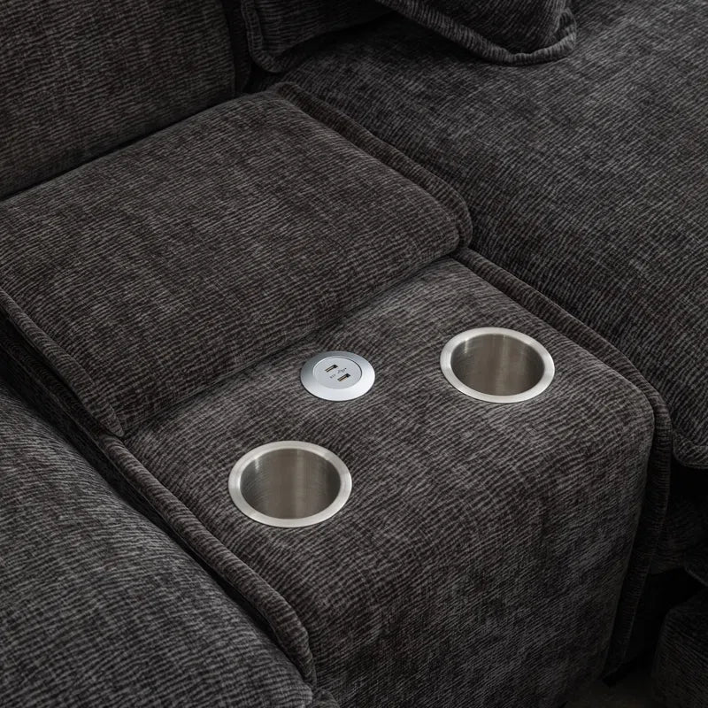 U-Shape Sectional Sofa: 4-Piece Cozy Modular Sectional Blend with Double Cushion Design(Black Chenille)