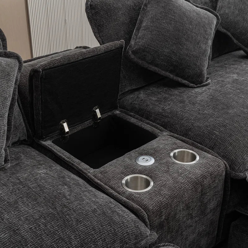 U-Shape Sectional Sofa: 4-Piece Cozy Modular Sectional Blend with Double Cushion Design(Black Chenille)