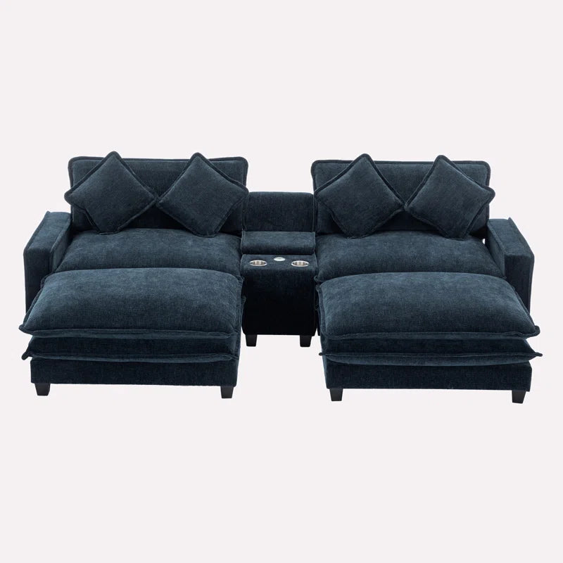 U-Shape Sectional Sofa: 4-Piece Cozy Modular Sectional Blend with Double Cushion Design(Blue Chenille)
