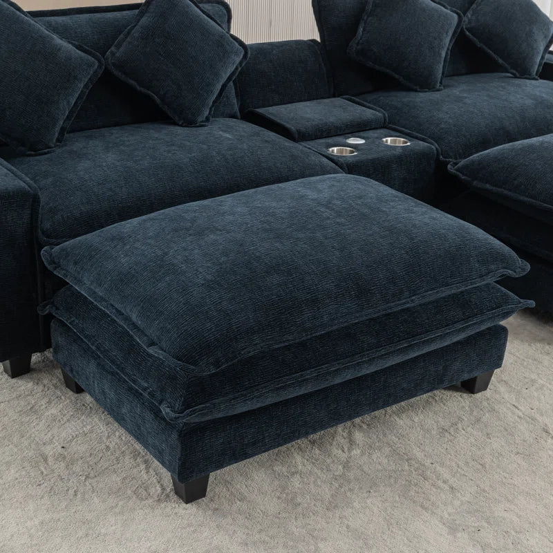 U-Shape Sectional Sofa: 4-Piece Cozy Modular Sectional Blend with Double Cushion Design(Blue Chenille)