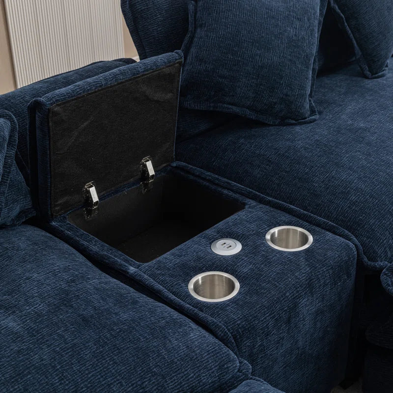 U-Shape Sectional Sofa: 4-Piece Cozy Modular Sectional Blend with Double Cushion Design(Blue Chenille)