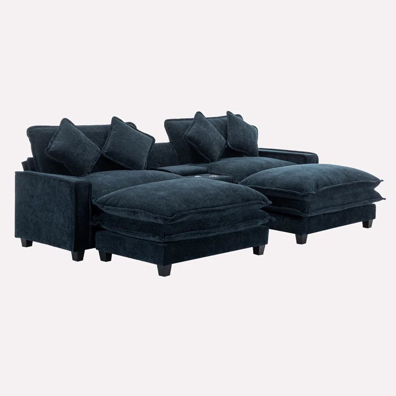 U-Shape Sectional Sofa: 4-Piece Cozy Modular Sectional Blend with Double Cushion Design(Blue Chenille)