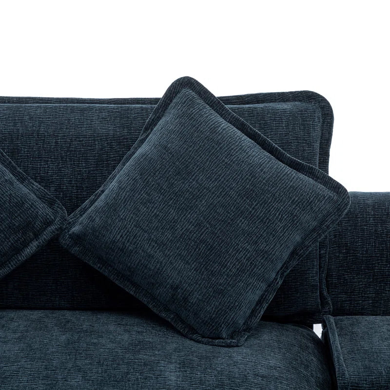 U-Shape Sectional Sofa: 4-Piece Cozy Modular Sectional Blend with Double Cushion Design(Blue Chenille)