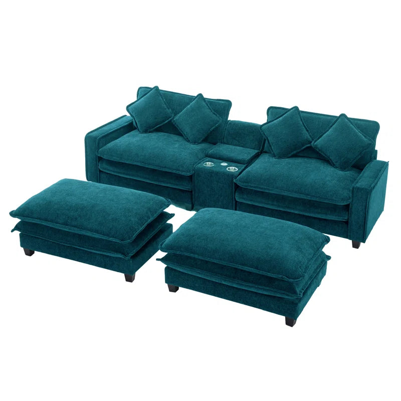 U-Shape Sectional Sofa: 4-Piece Cozy Modular Sectional Blend with Double Cushion Design(Green Chenille/Polyester Blend)