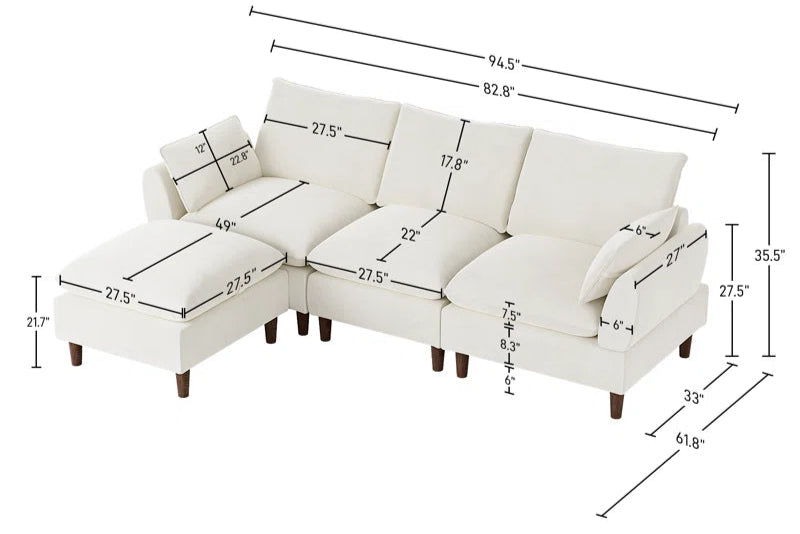 L-Shape Sectional Sofa: 4-Piece Upholstered Cloud Modular Sofa(Beige Chenille)