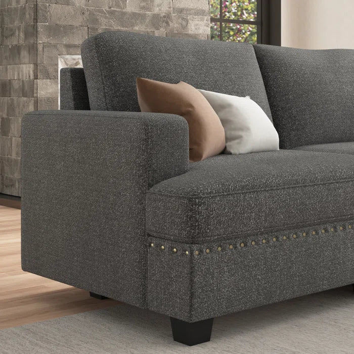 4 Seater Sofa: 4-Seater Modular Sofa Couch Upholstered Small Sectional Sofa(Light Gray Polyester)