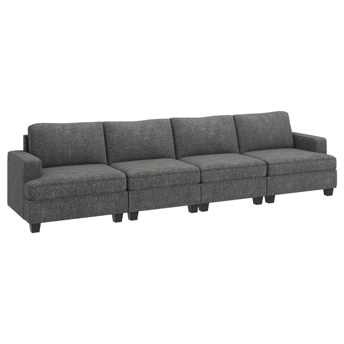 4 Seater Sofa: 4-Seater Modular Sofa Couch Upholstered Small Sectional Sofa(Light Gray Polyester)