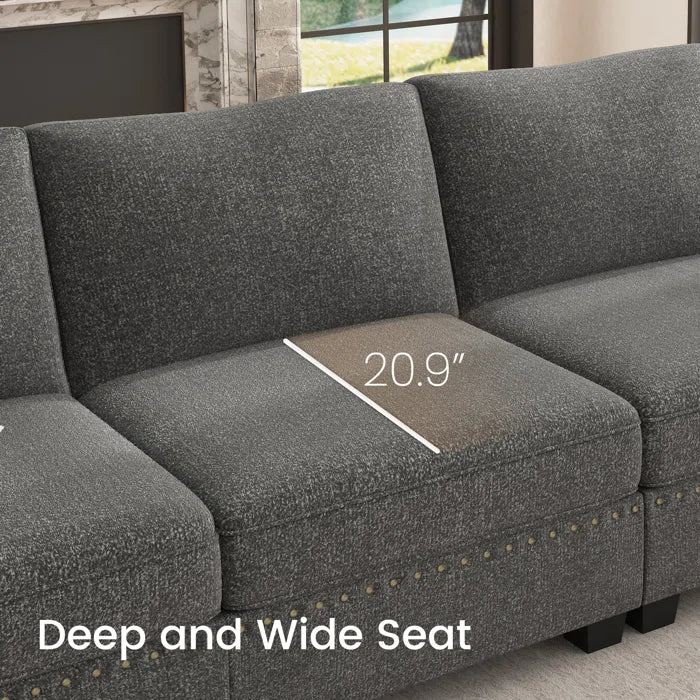 4 Seater Sofa: 4-Seater Modular Sofa Couch Upholstered Small Sectional Sofa(Light Gray Polyester)