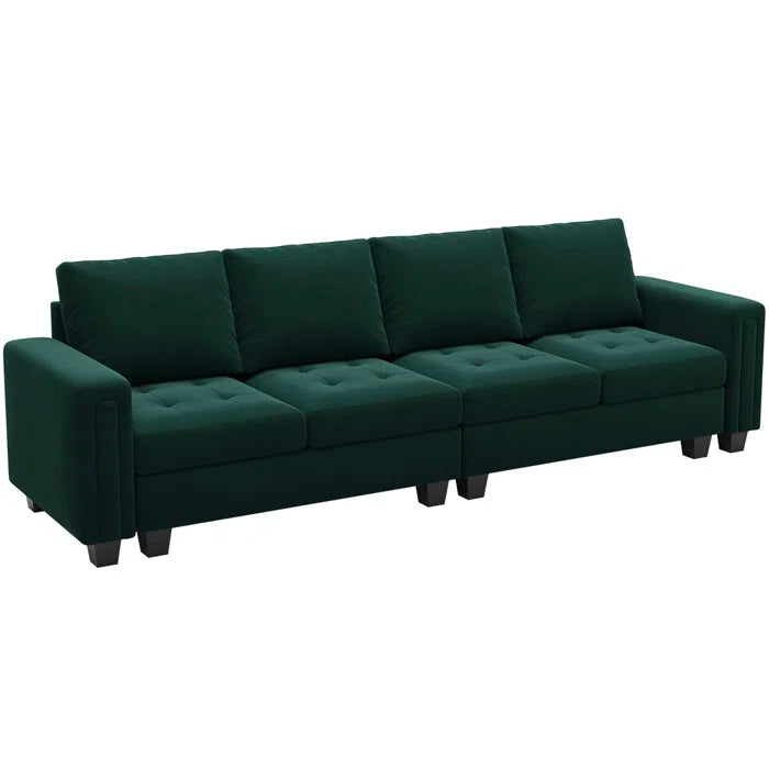 4 Seater Sofa: 3 - Pieces Velvet Sofa 4-Seater Sectional Sofa Lounge Apartment Living room Couch(Green)