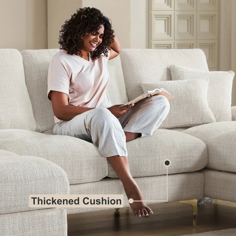 U-Shape Sectional Sofa: 114" Modern Chenille 4 Seater Upholstered Modular Sofa Sleeper With Double Lounge Chaise For Living Room(Beige Chenille)