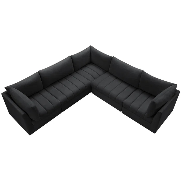 L-Shape Sectional Sofa: 5 - Piece Jacob Velvet Modular Sectional(Black Velvet)