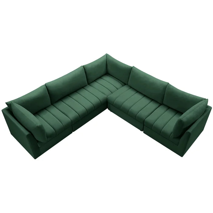 L-Shape Sectional Sofa: 5 - Piece Jacob Velvet Modular Sectional(Green Velvet)
