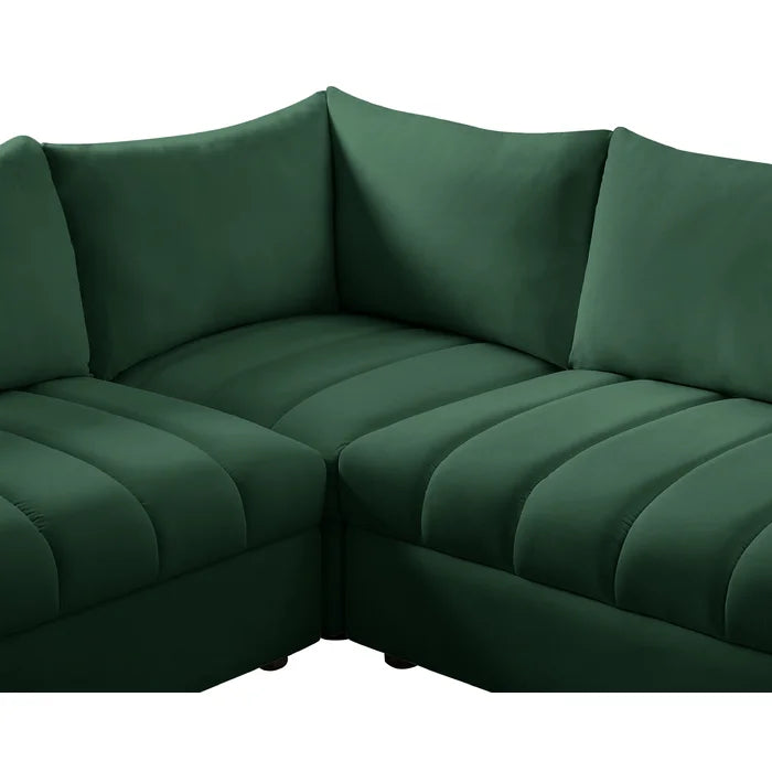 L-Shape Sectional Sofa: 5 - Piece Jacob Velvet Modular Sectional(Green Velvet)