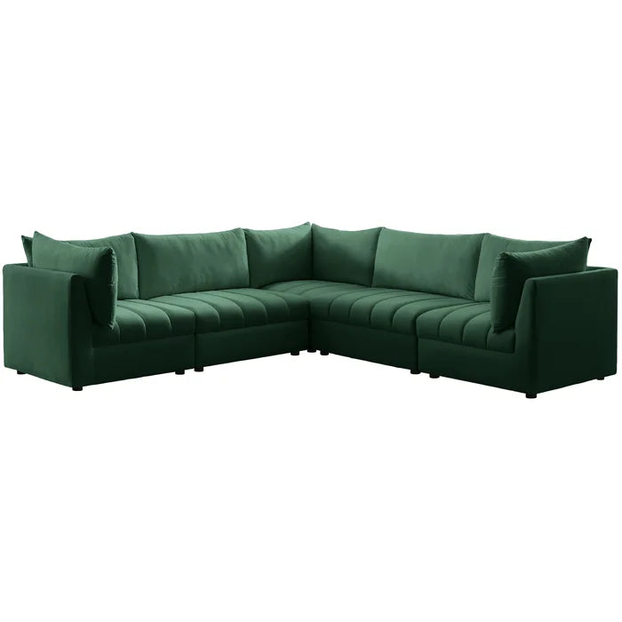 L-Shape Sectional Sofa: 5 - Piece Jacob Velvet Modular Sectional(Green Velvet)