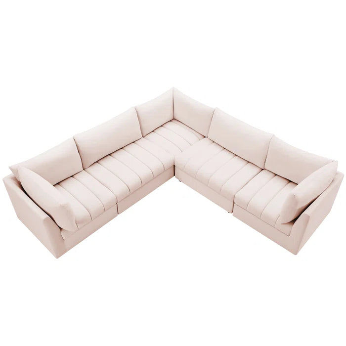 L-Shape Sectional Sofa: 5 - Piece Jacob Velvet Modular Sectional(Pink Velvet)