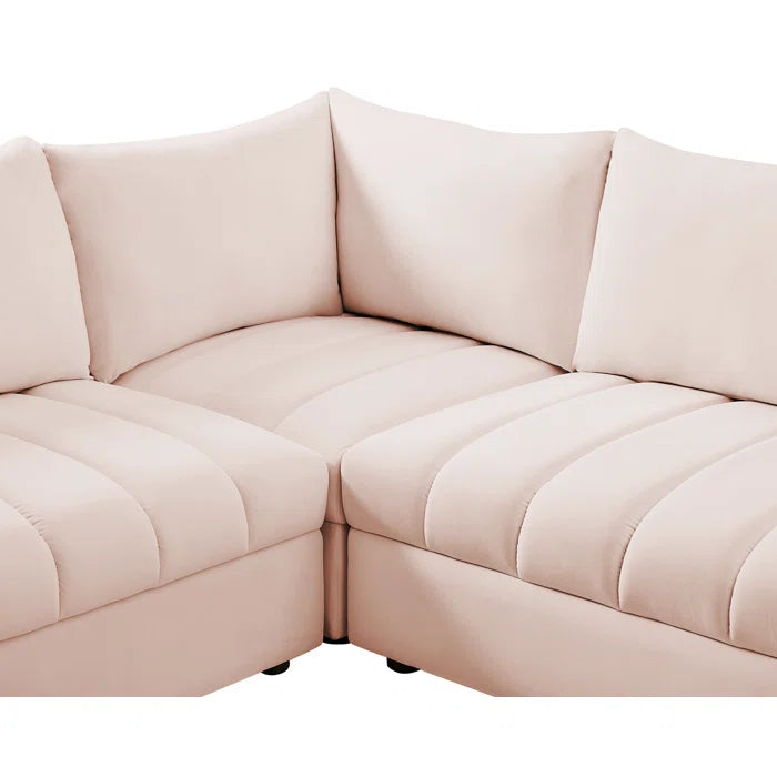L-Shape Sectional Sofa: 5 - Piece Jacob Velvet Modular Sectional(Pink Velvet)