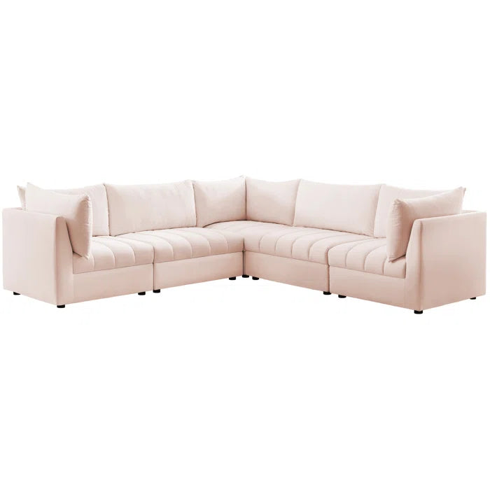 L-Shape Sectional Sofa: 5 - Piece Jacob Velvet Modular Sectional(Pink Velvet)