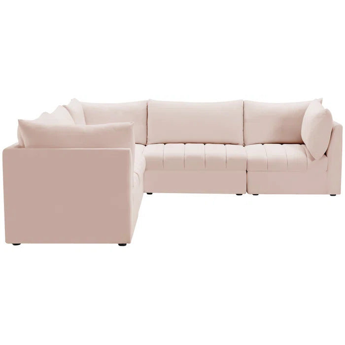 L-Shape Sectional Sofa: 5 - Piece Jacob Velvet Modular Sectional(Pink Velvet)