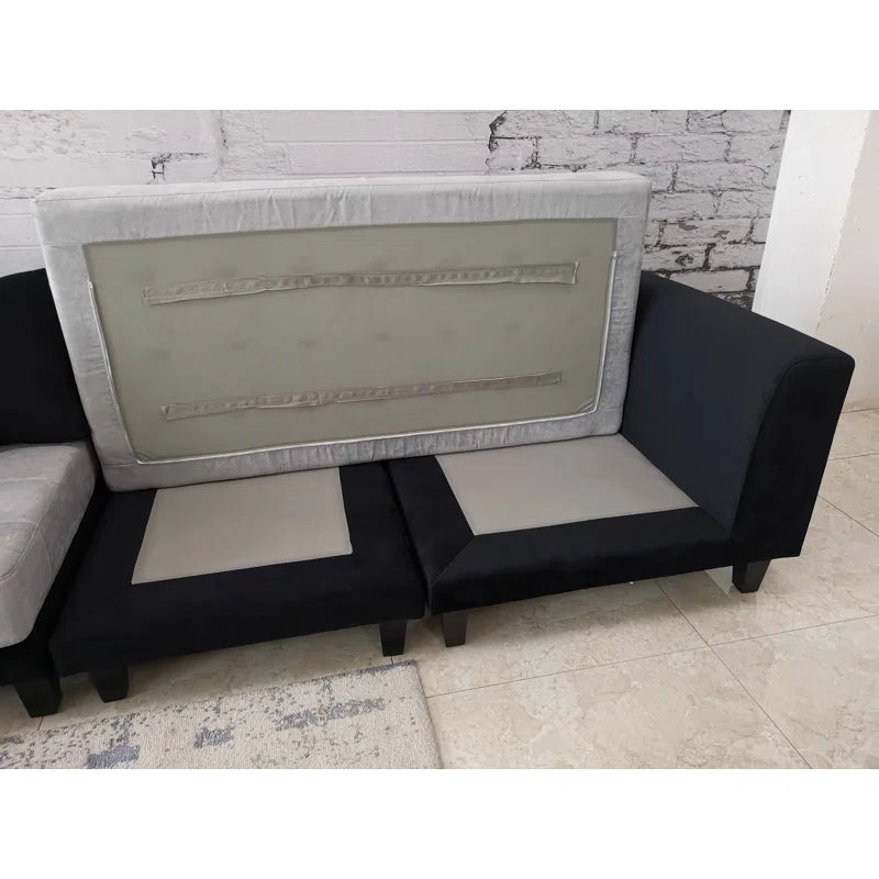 U-Shape Sectional Sofa: 5 - Piece Upholstery Fabric Sectional Sofa(Black/Gray Microfiber/Microsuede)