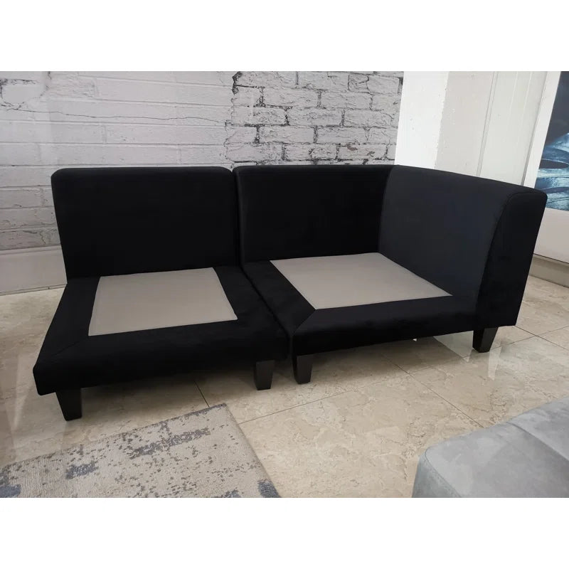 U-Shape Sectional Sofa: 5 - Piece Upholstery Fabric Sectional Sofa(Black/Gray Microfiber/Microsuede)
