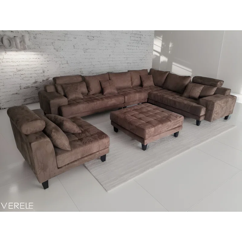 U-Shape Sectional Sofa: 5 - Piece Upholstered Fabric Sectional Sofa(Dark Brown Microfiber/Microsuede)