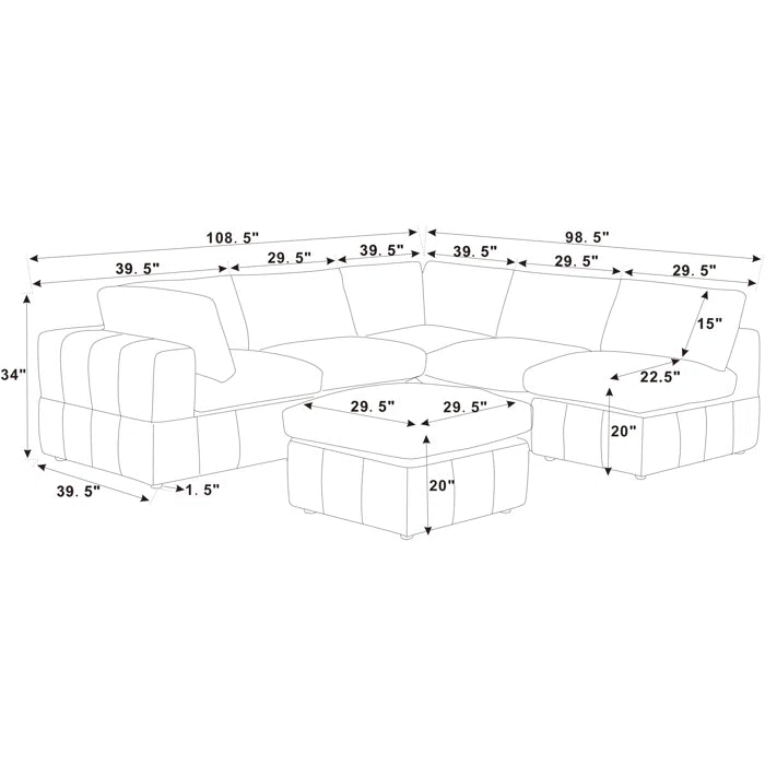 L-Shape and U-Shape Sectional Sofa: 6 - Piece Corduroy Sectional(Camel Corduroy)
