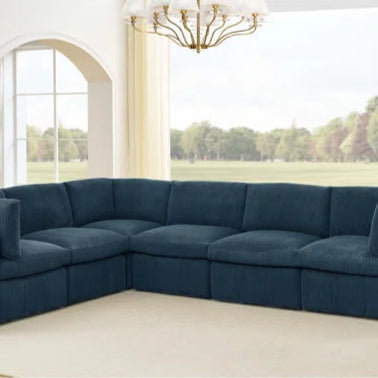 L-Shape Sofa: 6 - Piece Corduroy Sectional(Dark Blue Corduroy)