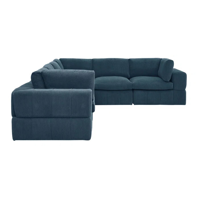 L-Shape Sofa: 6 - Piece Corduroy Sectional(Dark Blue Corduroy)