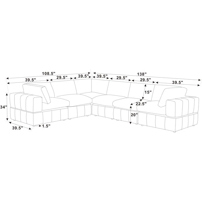 L-Shape Sofa: 6 - Piece Corduroy Sectional(Dark Blue Corduroy)