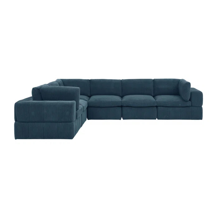 L-Shape Sofa: 6 - Piece Corduroy Sectional(Dark Blue Corduroy)