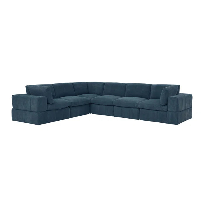 L-Shape Sofa: 6 - Piece Corduroy Sectional(Dark Blue Corduroy)
