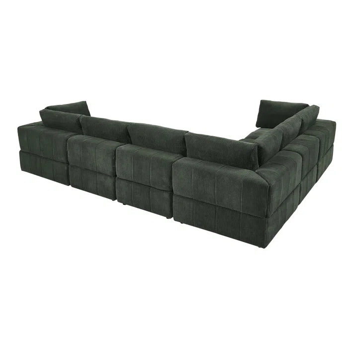 L-Shape Sectional Sofa: 6 - Piece Corduroy Sectional(Dark Green Corduroy)