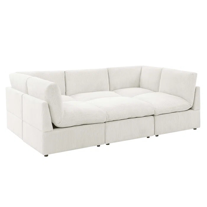 U-Shape Sectional Sofa: 6 - Piece Corduroy Sectional blends modern style with plush comfort(Cream Corduroy)
