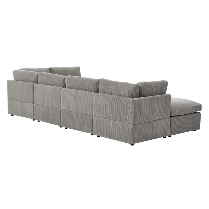 U-Shape Sectional Sofa: 6 - Piece Corduroy Sectional blends modern style with plush comfort(Light Gray Corduroy)