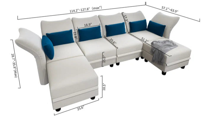 U-Shape Sectional Sofa: 102'' 6 - Piece Upholstered Sectional With Storage(Beige Velvet)