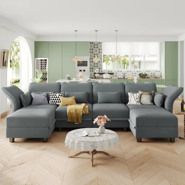 THE CASA ORO® U-Shape Sectional Sofa: 102'' 6 - Piece Upholstered Sectional With Storage(Gray Chenille)